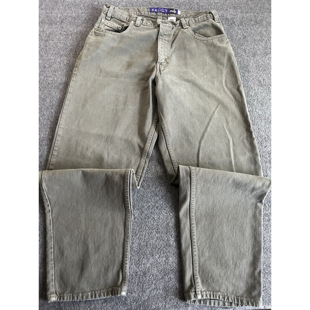 Vintage 1996 Levi's Baggy SilverTab Jeans 36x32 Pleated Relaxed Fit Olive Grey